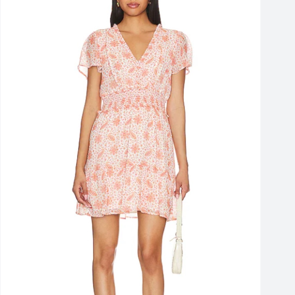 PAIGE Giannina‎ Dress Womens Small Orange Paisley Silk Chiffon Short Sleeve